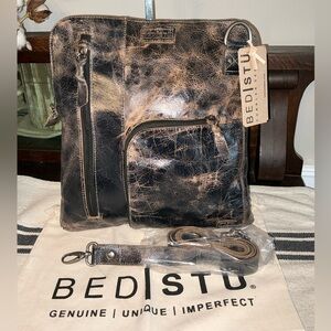 NWT Bed Stu Aiken Leather Crossbody Convertible Bag Black Lux Retail $280